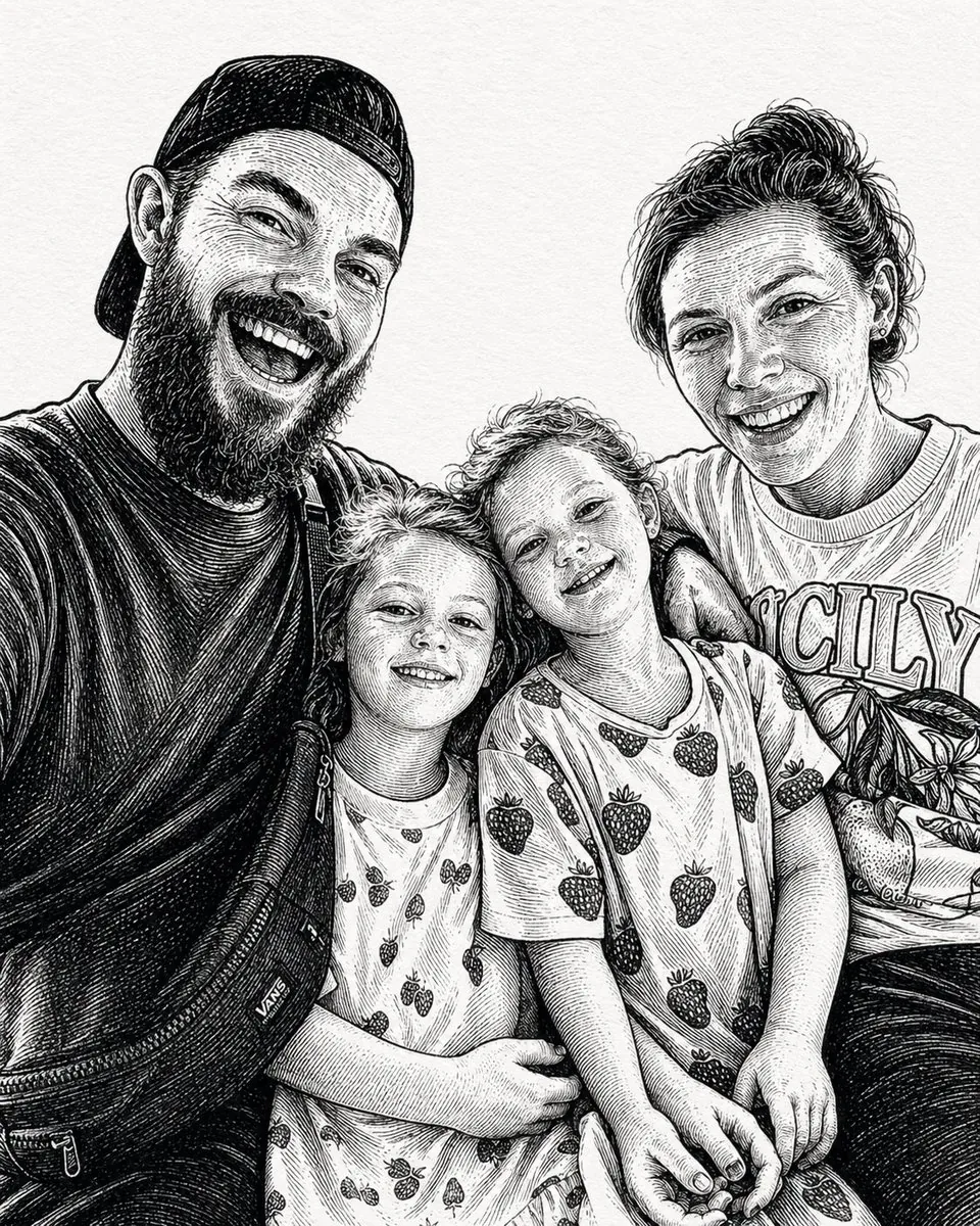 Ink-Etched Family Portrait